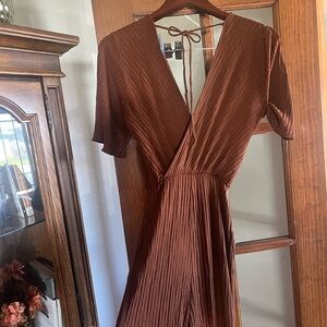Elegant Brown Wrap Tie Back Jumpsuit